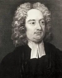SWIFT, Jonathan (1667-1745). Clérigo irlandês e escritor satírico. Retrato como reitor da Catedral de São Patrício de Dublin segundo pintura de Charles Jervas (1675-1739). Gravura. Coleção particular