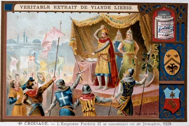 Sexta Cruzada - Coroação do Rei de Jerusalém pelo Imperador Frederico II do Sacro Império (1194-1250) (Frederico II, Sacro Imperador Romano-Germânico)