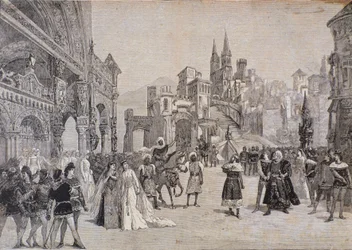 O enviado de Boabdil, o Mouro, declara guerra ao rei de Castela, da ópera Werther, após a representação no Teatro Costanzi, em Roma