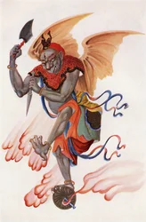 O Deus do Trovão, de "Myths of China and Japan" de Donald A. Mackenzie (1873-1936) publicado por volta de 1915 (litografia a cores)