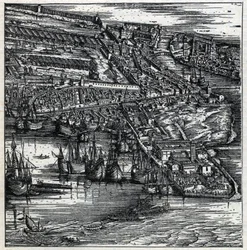 O porto de Veneza no século XVI (gravura)