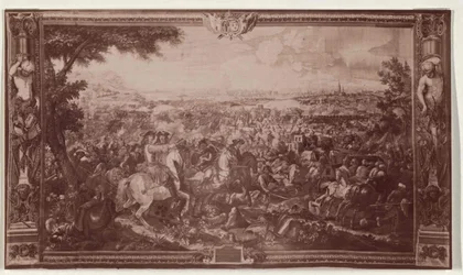 O relevo de Viena na tapeçaria de Gobelin de 1683 no "Ritterstube" do Palácio de Hofburg de Viena
