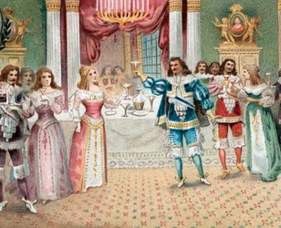 Violetta numa festa com o velho protetor Barão Douphol, Ato I cena 2 da ópera La Traviata de Giuseppe Verdi