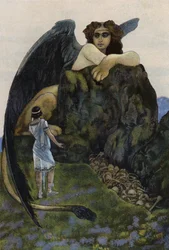 Édipo e a esfinge (cor litho)