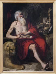São Jerônimo meditando, Pintura atribuída a Artus Wolffort (1581-1641). Fotografia, KIM Youngtae, Lyon, Musée des Beaux Arts de Lyon.