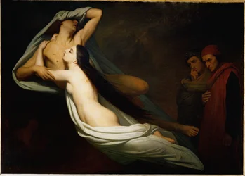 As sombras de Francesca da Rimini e de Paolo Malatesta aparecem a Dante e Virgílio