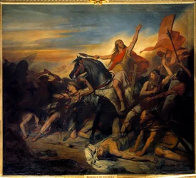 A Batalha de Tolbiac, a vitória de Clovis (466-511) sobre os Alamans (496). Pintura de Ary Scheffer (1795-1858)