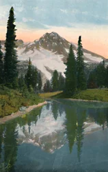Monte Rainier e lago de reflexão, c1916