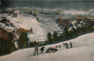 Batalha de bolas de neve em Paradise Valley em pleno verão, Parque Nacional do Monte Rainier, cerca de 1916