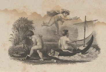Vinheta de notas com três putti simbolizando comércio e agricultura, ca. 1824-37.
