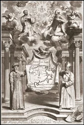 Adam Schall (esquerda) e Matteo Ricci (direita) em traje chinês mandarim, frontispício da "China" de Athanase Kircher (ou Athanasius Kircheri)