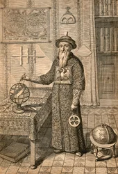 Jesuíta Johann Adam Schall von Bell (1591-1666), predecessor de Ferdinand Verbiest, astrônomo da corte da Dinastia Ming em Nanjing, vestindo o traje de mandarim, da China monumentis