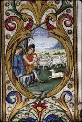 Missal de Thomas James: pormenor de um medalhão de margem: pastores.