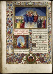 Missal de Thomas James: paraíso celeste, com uma inicial representando São Pedro.