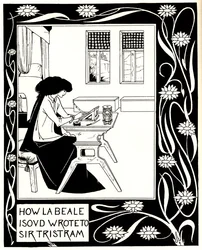 Como La Beale Isoud escreveu para Sir Tristram. Ilustração do livro Le Morte dArthur de Sir Thomas