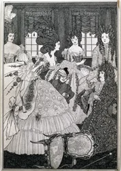 &39;The Battle of the Beaux and the Belles&39;, desenho para a oitava ilustração do pub &39;Rape of the Lock&39;, de Alexander Pope (1688-1744). por Leonard Smithers