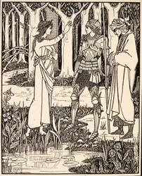 A Senhora do Lago fala a Artur da espada Excalibur, 1894 (gravura)