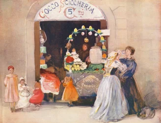 Roma: Loja de bebidas de verão (litografia a cores)