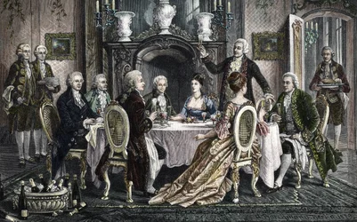 Jantar na casa de Emanuel Schikaneder para Wolfgang Amadeus Mozart