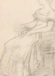 Retrato e uma mulher sentada em uma cadeira
