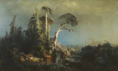 Mata virgem moribunda em mau tempo (após a tempestade) (óleo sobre tela)