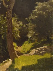 Paisagem do parque com caminho de jardim (óleo sobre tela)