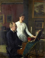 O ator Peter Jerndorff e a sua mulher Amalie ao piano