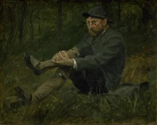 O arquiteto Thorvald Bindesbøll em uma floresta de abetos em Kullen