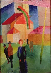 Igreja decorada com bandeiras (óleo sobre tela)