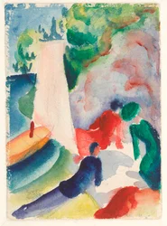"Picnic on the Beach" (Piquenique depois da Vela) Watercolour by August Macke (1887-1914) 1913 Dim 17,6x12,2 cm Albertina, Viena