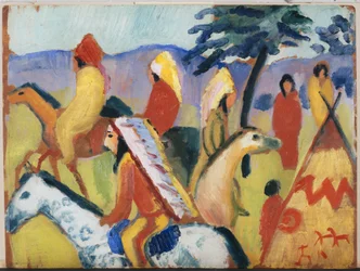 Índios cavalgando na tenda