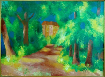 Casa vermelha no parque