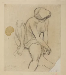 Mulher nua sentada com xaile