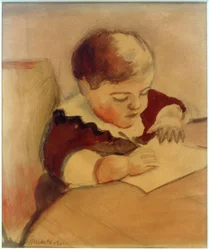 Walter, pintando à mesa