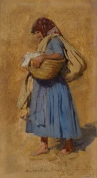 A esposa de um fazendeiro assoando o nariz, ca 1871-1874