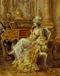 Ao piano, por Stephan Sedlacek (1868-1936), óleo sobre tela, Detail