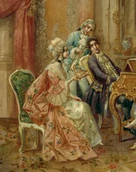 Ao piano, por Stephan Sedlacek (1868-1936), óleo sobre tela, Detail