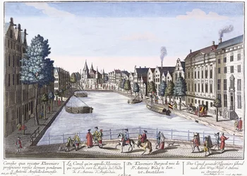 Vue of Kleveniers Canal, Amsterdam, c.1740-1770 (gravura colorida à mão)