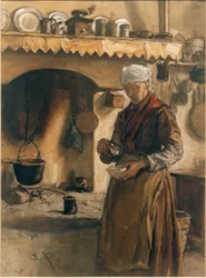 A mulher do agricultor italiano no fogão