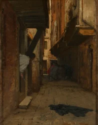Luta de rua em um beco veneziano