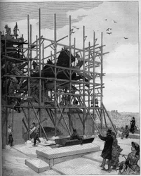 Arco de triunfo de Paris : estado actual da construção da escultura de Alexandre Falguiere (1831-1900) ou "Triunfo da República