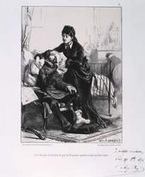 Uma mulher alimentando uma sopa de soldado ferido, Cerco a Paris, Guerra Franco-Prussiana, 1870 1871