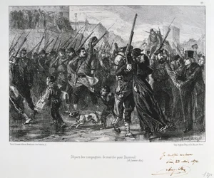 Soldados franceses partindo para Buzenval, cerco de Paris, guerra franco-prussiana, 18 de janeiro de 1871 1872
