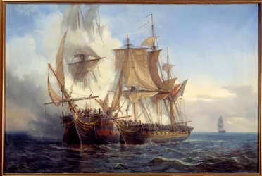 Batalha entre a Bellona e Lord Nelson Pintura de Auguste Mayer (1805-1890) 1872 Brest, Museum of Fine Arts