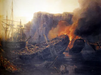 Francês:  Le soir de la bataille de Navarin, 1827 Noite da Batalha de Navarino