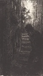 Escadaria esculpida rue Boutebrie, publicada em 1901.