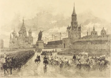A coroação do czar. O Cortejo Imperial atravessa a Place Royale, 1883.
