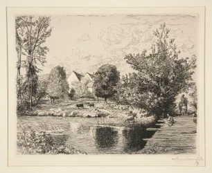 Vieille passerelle, bords du petit Morin (Velha ponte pedonal, Bancos da Pequena Morin)