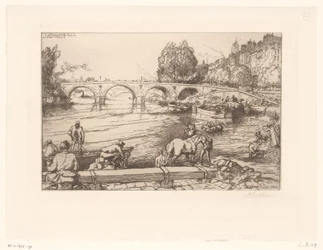 Vista da Pont Marie com figuras no Sena
L