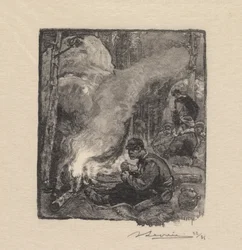 Floresta de Fontainebleau: Refeição dos Lenhadores La Forêt de Fontainebleau: Le déjeuner des Bûcherons, 1890.